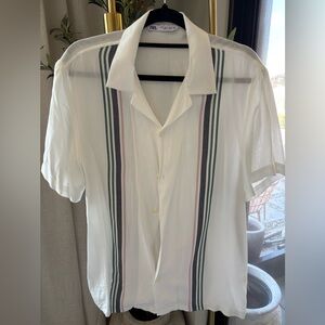 Zara Men's White Striped Short Sleeve Shirt